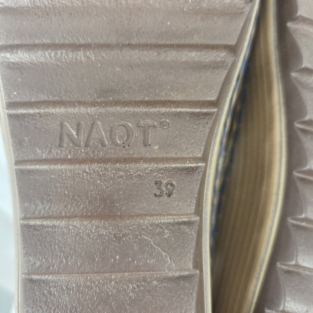 Naot Navy Suede T-Strap Sandals with Brown Strap - Picture 7 of 10